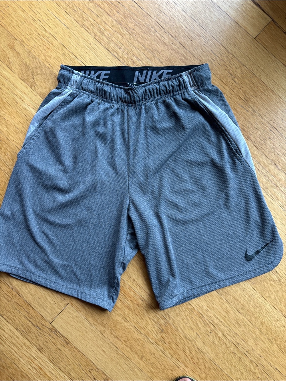 Nike Men’s Gray Athletic Dri-FIT Shorts with Black Swoosh